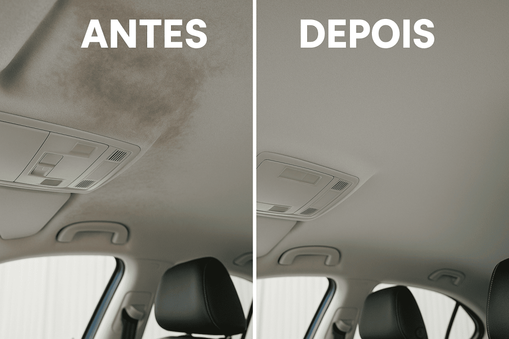 Resultado visual de como limpar o teto do carro corretamente sem deixar manchas ou resíduos.